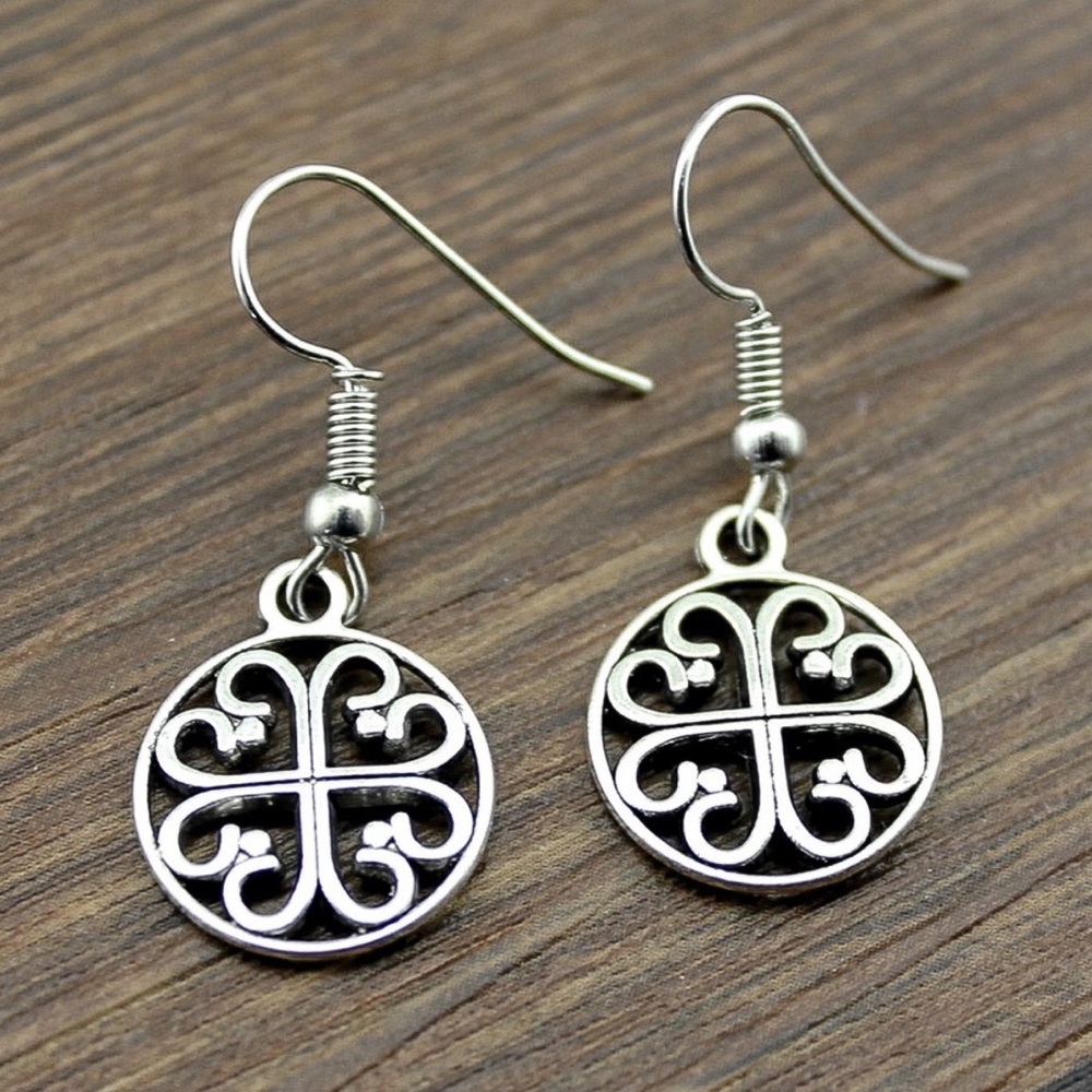 CLEARANCE $6! Silver Celtic Button Dangle Earrings - Picture 4 of 8